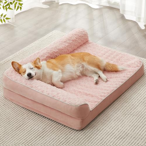 BFPETHOME Orthopedic Dog Beds for Large Dogs-Waterproof Sofa Dog Bed with Removable Washable Cover, Big Pet Bed with Waterproof Lining and Nonskid Bottom,Pet Bed for Large Dogs,Pink - color: Pink, size: 30.0"L x 20.0"W x 6.5"Th