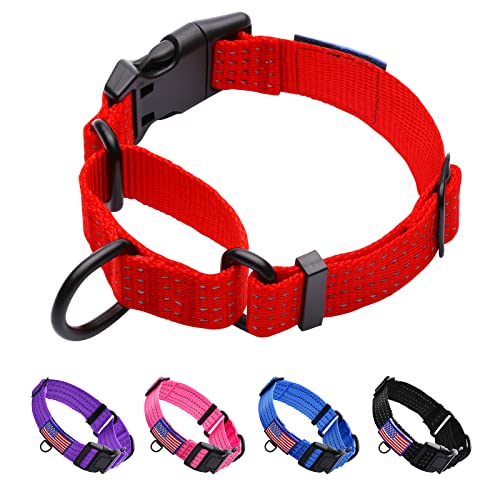 Martingale Collar for Training Dogs. Adjustable Reflective Collars with Buckle-USA Flag- NO Pull-Prevents Slipping Out, for Medium Large XL Dogs. Helps with Strong pullers (L, red) - color: Red, size: L