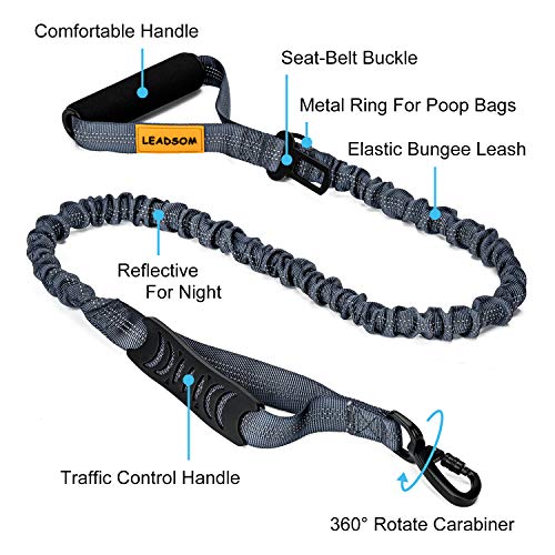 6FT Highly Reflective Heavy Duty Elastic Bungee Medium and Large Dog Leash Shock Absorbing with Comfortable Padded Handle and Traffic Handle Suitable for Training Grey - color: Grey