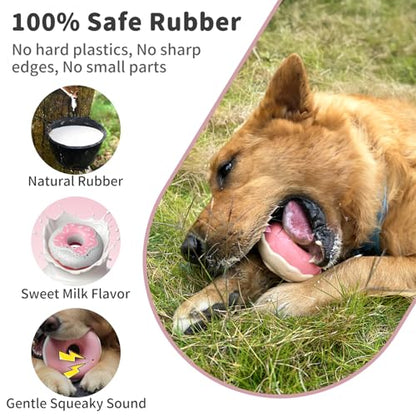 Dog Toys for Aggressive Chewers, Indestructible Squeaky Chew Toy to Keep Them Busy, Interactive Rubber Donut with Milk Flavor & Bounce, Teeth Cleaning for Small Medium Large Breed, Pink - color: Pink