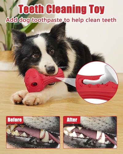 Dog Chew Toys for Aggressive Chewers, Rubber Treat Dispensing Stimulation Toy to Keep Them Busy, Durable Interactive Enrichment Puzzle Toy for Medium Large Breed Dogs - color: Red