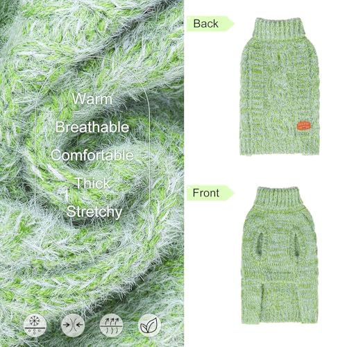 BEAUTYZOO Small Dog Sweater -Turtleneck Pullover Classic Cable Knit Fuzzy Winter Coat Dog Cold Weather Clothes for Small Medium Dogs Puppy Girl Boys,Green M - color: Green, size: M (Back: 16", Chest: 21", Neck: 13")
