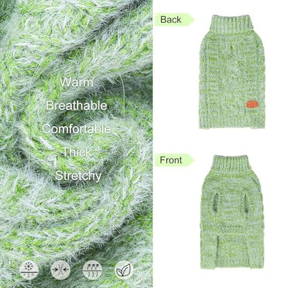 BEAUTYZOO Small Dog Sweater -Turtleneck Pullover Classic Cable Knit Fuzzy Winter Coat Dog Cold Weather Clothes for Small Medium Dogs Puppy Girl Boys,Green M - color: Green, size: M (Back: 16", Chest: 21", Neck: 13")