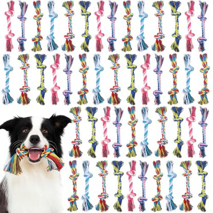 Dimeho 48 PCS Puppy Chew Toy Dog Rope Toys Cotton Knot Teething Toy Tug of War Dog Interactive Toys Multi Color for Small and Medium Dogs Newborn Pet Boredom Teeth Cleaning