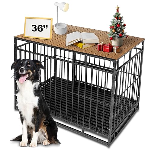 Dog Crate Topper Metal with Magnets for 36 Inch Crate - Aluminum Foldable Dog Kennel Topper Decorative Storage Pet Crate Table Walnut (Only Topper) - color: Walnut, size: 36.6"L x 23.0"W x 0.5"H