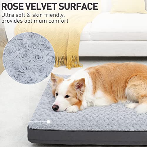 KSIIA Dog Crate Bed Waterproof for Large Dogs - Rose Velvet Soft Fluffy Washable with Removable Cover & Anti-Slip Bottom, 41 x 27 Inch, Light Gray - color: Light Grey, size: 41.0"L x 27.0"W x 3.0"Th
