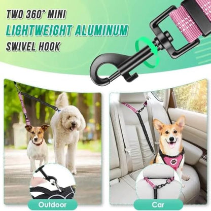 2 in 1 Double Dog Leash Coupler, 360° Swivel No Tangle Splitter, Reflective Shock Absorbing Bungee Lead with Adjustable Strap, Heavy Duty Walking Training Split Leash for Two Dogs