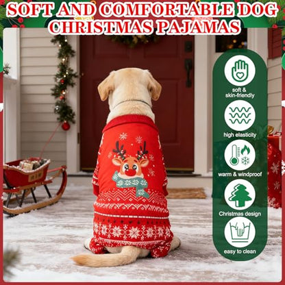 EXPAWLORER Dog Christmas Pajamas for Small Medium Large Dogs, Pet Holiday Onesie Costume, Warm Soft Lightweight Stretchy Xmas Outfit Winter Clothes Sweater Jumpsuit Pjs for Puppy Cats Boys & Girls XL - size: X-Large
