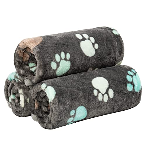 Dono 1 Pack 3 Dog Blankets, Soft Fluffy Fleece Pet Blanket Warm Sleep Mat Paw Print Design Puppy Kitten Throw Blankets Doggy Blanket for Dogs - color: Gray Paw, size: L(41*31")