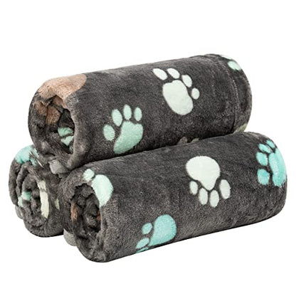 Dono 1 Pack 3 Dog Blankets, Soft Fluffy Fleece Pet Blanket Warm Sleep Mat Paw Print Design Puppy Kitten Throw Blankets Doggy Blanket for Dogs - color: Gray Paw, size: L(41*31")