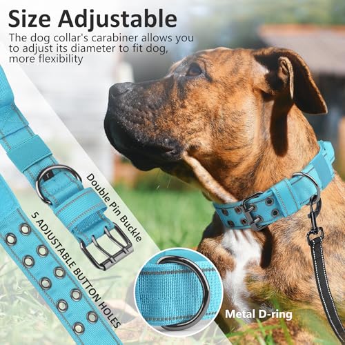 Tactical Dog Collar with Control Handle, Military Adjustable Pet Collar Reflective Heavy Metal Buckle Dog Collar, Soft Nylon Training Collar for Medium Large Dogs (Blue, Large) - color: Blue, size: Large