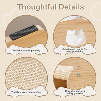 3 in 1 Cat Scratcher Bed, 100% Sisal Comfy Chaise Lounge for Cats to Rest & Scratch & Play, Protects Furniture, Durable Cat Scratching Board to Relieve Stress - Wood Color