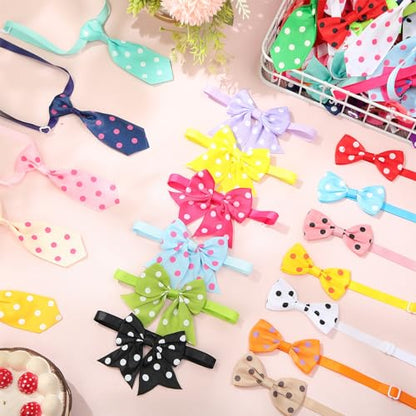 Reginary 100 Pieces Dog Bow Tie Collar Set Include 40 Dog Neckties, and 30 Puppy Bowties, 30 Collar Flowers, Adjustable Pet Ties Grooming for Small Medium Cats Pets Supply(Dot) - style: Dot