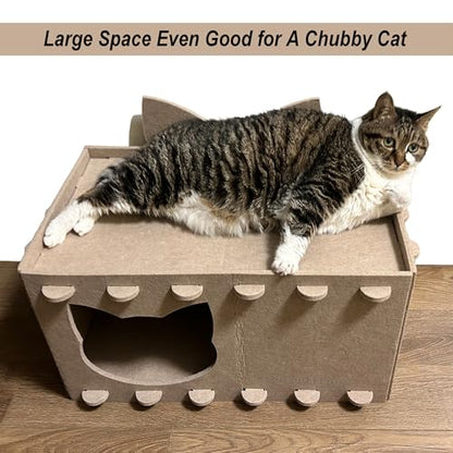 Cat House Cat Ear Design, Large Spacious Cozy Indoor Cat Bed Cave, Scratch Resistant Strong Thick Premium Felt Condo, Fun Hideaway for Multiple Cats, Up to 35LB, 21.5x13x11.6 inches (Beige)