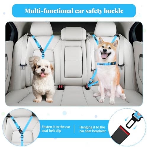 Heavy Duty Multifunctional Adjustable Hands Free Dog Leash - Reflective Stitches, Car Safety Buckle, Waist Leash for Dog Walking, Running, Hiking - 5-7FT - color: Blue
