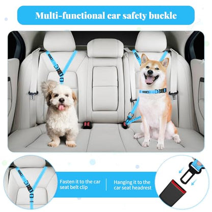 Heavy Duty Multifunctional Adjustable Hands Free Dog Leash - Reflective Stitches, Car Safety Buckle, Waist Leash for Dog Walking, Running, Hiking - 5-7FT - color: Blue