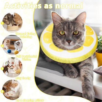 Cat Cone Collar Soft, Adjustable Cat Recovery Cone to Stop Licking, Cute Kitten Donut Collar After Surgery, Elizabethan Collars for Kittens, Lightweight Cats Neck Cones (Lemon, Small) - color: Lemon, size: Small