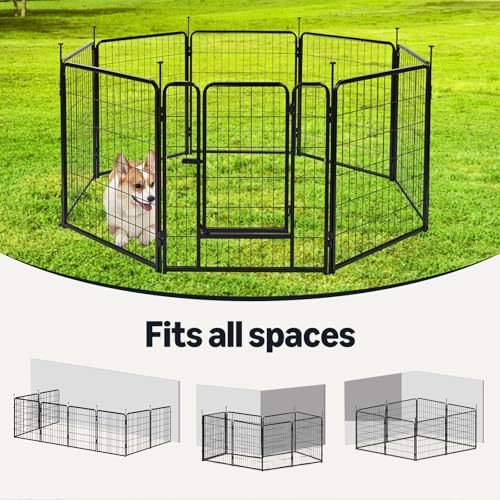 Amazon Basics Dog Playpen, 8 Panels Metal Fence with Door, Foldable for Indoor and Outdoor Use, Suitable for Small to Medium Sized Dogs, 30 Inch Height, Black - style: 8pcs-30"