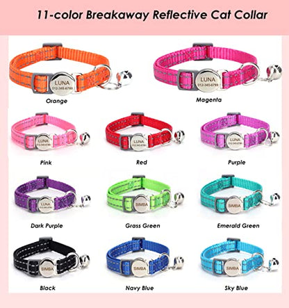 Personalized Reflective Cat Collar with Bell and Breakaway Buckle - Engraved Name and Phone Number - color: Breakaway