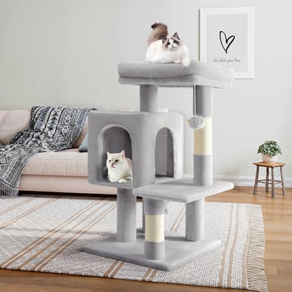 Allewie 29 Inches Cat Tree Tower/Plush Perches Platform/Condo/House/Sisal Scratching Posts/Multi-Level Activity Center Furniture for Kittens/Grey - color: Grey