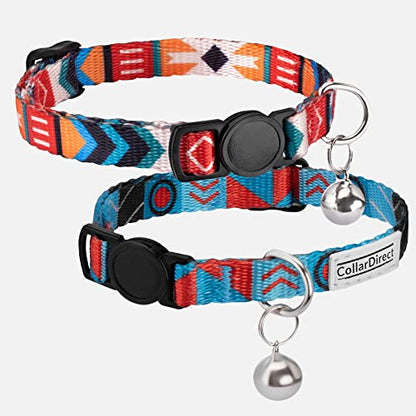 CollarDirect Cat Collar Breakaway with Removable Bell Set of 2 PCS - color: Sunny Ethnic & Tribal