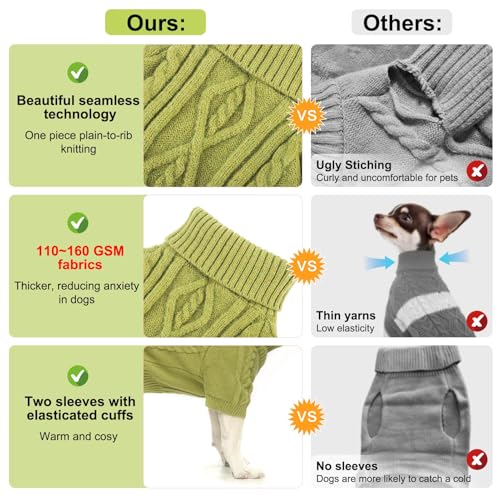 BEAUTYZOO Small Dog Sweater-Dog Sweatshirt Pullover Cable Knit Wear Classic Turtleneck Thick Cold Weather Clothes for Small Dogs, Medium Dogs, Puppies,Green Cable M (Back: 16", Chest: 21", Neck: 13") - color: Green Cable, size: M (Back: 16", Chest: 21", N