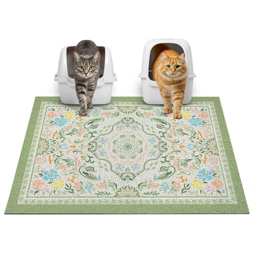 Glittme Cat Litter Mat with Non-Slip Bottom Litter Box Mat 33"X22" Litter Trapping Mat Easy to Clean Washable Cat Food Mat for Kitty,L - color: Bean Green, size: 33"x22"