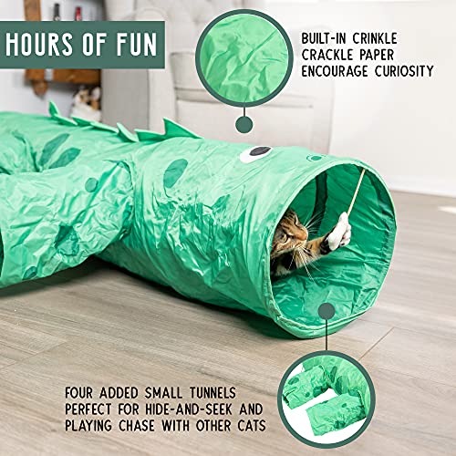 Pet Craft Supply Dizzy Dino Multi Cat Tunnel Boredom Relief Toys with Crinkle Feather String for Dogs, Cats, Rabbits, Kittens and Guinea Pigs for Hiding Hunting and Resting (8754) - style: Dizzy Dino