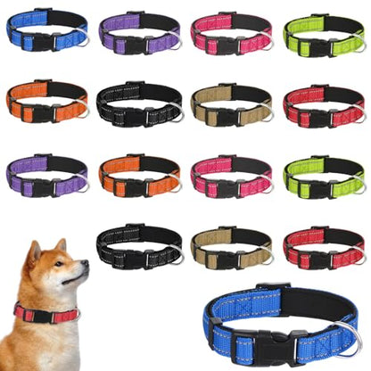 16 Pcs Reflective Puppy Dog Collars Bulk for Litter Dogs, Adjustable Safety Nylon Dog Collar with Locking Buckle, Soft Padded Breathable Puppy Collars for Cats Pets (Small)