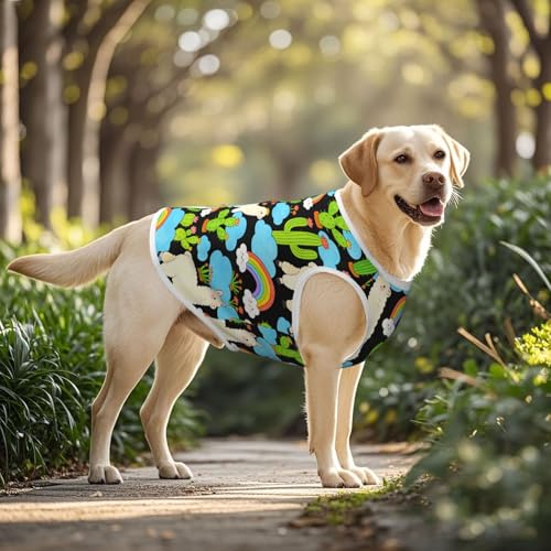 SWEET TANG Quick Dry Medium Large Dog Shirts Stretchy T-Shirts Cute Cactus Blue Sky Rainbow Llama Alpaca, Sun Protection Soft Mesh Lightweight Breathable Pullover Dog T-Shirt, 5X-Large - color: Pattern (223), size: 5X-Large