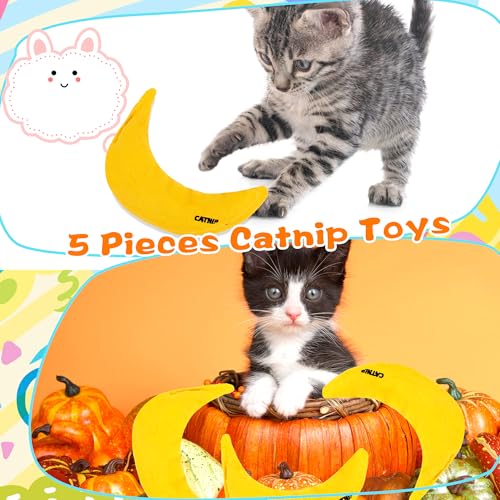 5 Pack Catnip Toys Yellow Banana Cat Chew Catnip Toys Stuffed Catnip Kitten Interactive Banana Cat Pillow for Cats Kitten Indoor Chew Bites Scrub Claws Toys