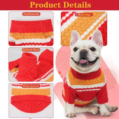 Kansas Small Dog Sweater Football Theme Turtleneck Knit Dog Sweaters for Small Pets Warm Winter Cat Dog Clothes - color: red% yellow, size: Medium
