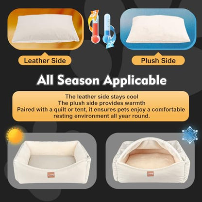 Calming Dog Bed for Medium Dogs,All-Season Leather,Non-Slip One-Key Detachable Washable Dog Bed for Small Dogs Cat Pet Beds with Sides and Cover (White, Medium)