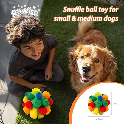 PAWISE Snuffle Ball for Dogs, Sniffle Treat Puzzle Toy, Dog Snuffle Balls, Snuffle Toy, Machine Washable, Foraging Sniffle Treat Ball for Puppies and Boredom Relief (Red Rainbow) (Medium) - size: Medium