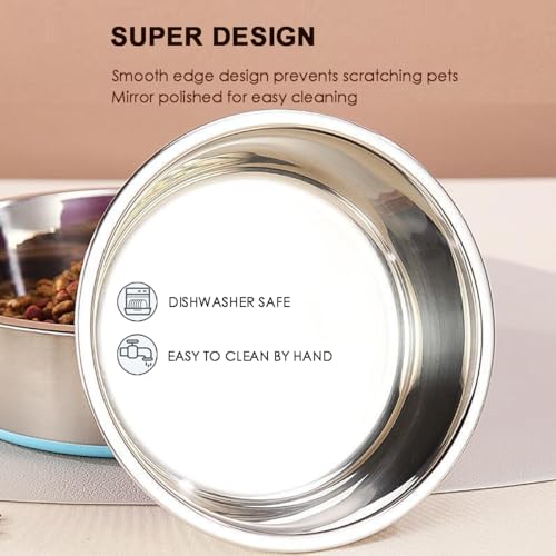 WEDAWN Deep Stainless Steel Non-Skid Dog and Food Bowls, Each Holds Up to 2 Cups, Set of 2 Packs(5.5 x 1.9 Inches) - color: Blue&Roes Red, size: 2 Cup for Small Pet