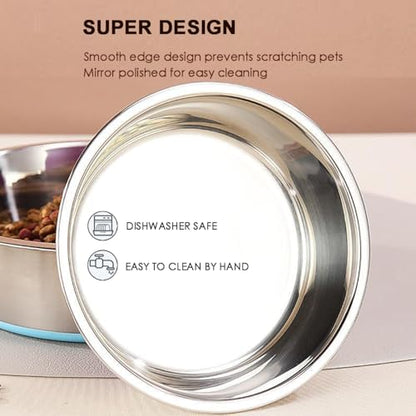 WEDAWN Deep Stainless Steel Non-Skid Dog and Food Bowls, Each Holds Up to 16 Cups, Set of 2 Packs(10.2 x 3.2 Inches) - color: Blue&Roes Red, size: 12 Cup for Lager Pet