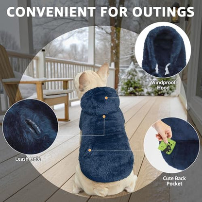 SCENEREAL Fleece Dog Sweaters Hoodie for Small Medium Large Dogs Girls Boys, Plush Fuzzy Dog Clothes Hoodies with Leash Hole, Winter/Fall Puppy Cold Weather Coat, Sherpa Hooded Sweatshirt, Navy SM - color: Navy, size: Small-Medium