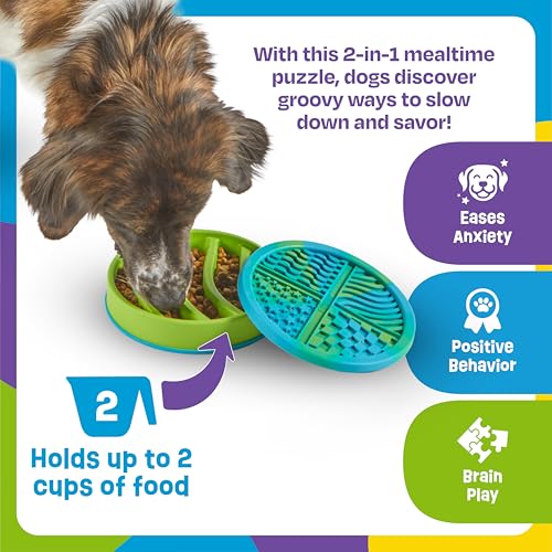 Brightkins Circle Slow Feeder and Lick Mat, Outdoor Puzzle Board, Interactive Dog Toys, Dog Birthday, Enrichment Bowls, Puppy Teething and Chewing, Stimulating Automatic Feeder - style: Circle Slow Feeder and Lick Mat