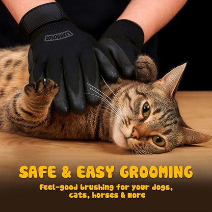 Pet Grooming Glove – Patented Rubber-Massage Shedding Bath & Hair Remover for Dogs, Cats & Livestock – Lightweight, Flexible, Secure Fit (Cyan&Black) - color: Cyan&Black