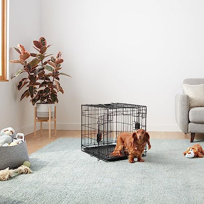 Amazon Basics Portable, Foldable Metal Wire Dog Crate with Removable Tray, Double Door, Divider Panel, 24" x 18" x 20", Black - size: 24.0"L x 18.0"W x 20.0"H, style: Double Door w/ Divider