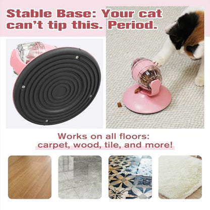 Rotating Interactive Cat Treat Dispenser Toy - Slow Feeder Puzzle for Indoor Cats-Pink - color: Pink