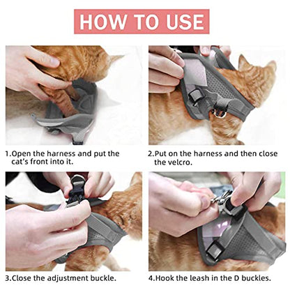 Cat & Dog Vest Harness - All Weather Mesh, Reflective Strap, Step-in Adjustable for Small Cats & Dogs (Pink-Pattern) - color: Pink-pattern, size: X-Small (Chest: 8"-9")