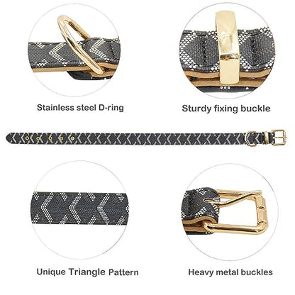 Leather Dog Collar and Leash Set, Check Pattern Dog Collar Leashes Metal Buckle Adjustable Durable for Small Medium Large Dogs (Black, S(11.4-13.4IN)) - color: Black, size: S(11.4-13.4IN)