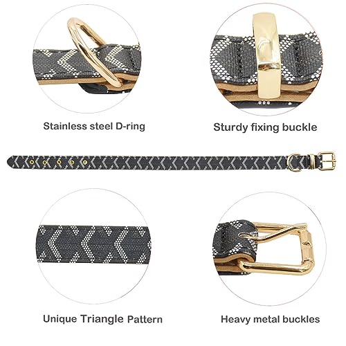 Leather Dog Collar and Leash Set, Check Pattern Dog Collar Leashes Metal Buckle Adjustable Durable for Small Medium Large Dogs (Black, XL(18-22IN)) - color: Black, size: XL(18-22IN)