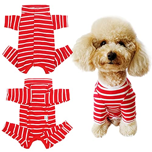Dog’s Recovery Suit Post Surgery Shirt for Puppy, Full Coverage Dog's Bodysuit Wound Protective Surgical Clothes for Small and Medium Pets (red White Stripe-XXS) - color: red white stripe, size: XXS