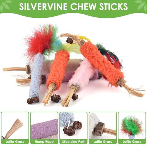 TINDTOP Cat Chew Toys, 6 Pack Silvervine Chew Sticks for Kittens Teeth Cleaning, Matatabi Dental Care, Increase Appetite, Aggressive Chewers Cat Dental Toy - color: 6 Pack