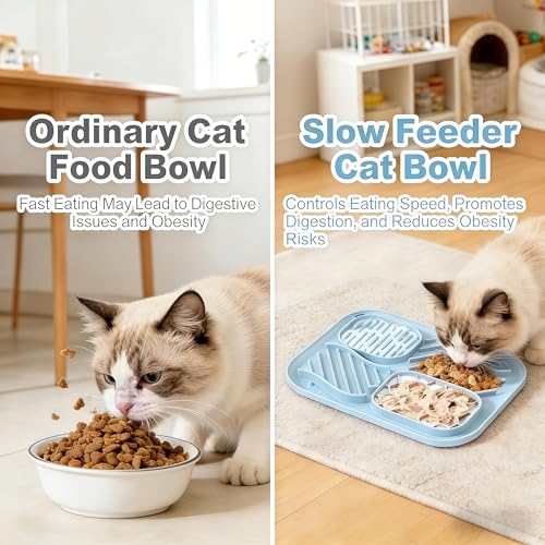 AZY 3-Piece Slow Feeder Cat Bowl and Lick Mat Set – Silicone Cat Treat Spoon & Feeding Mat for Wet Food, Enrichment and Slow Eating (Blue) - color: blue