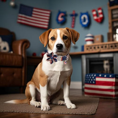DOGWONG Ameirican Flag Dog Collar with Flower - Independence Flower Dog Collars, Adjustable Patriotic Pet Collars 4th of July Dog Collar for Small Medium Large Dogs - color: American Flag Flower, size: XS