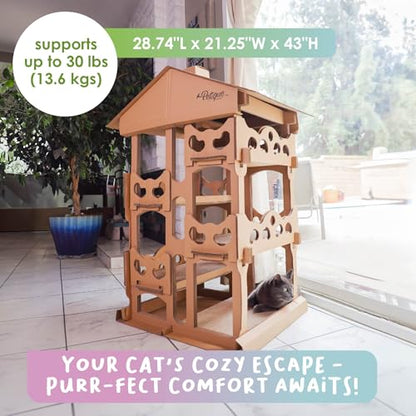 Petique Feline Chateau Cat House, Kraft, One Size (CH03010200) - style: Feline Chateau