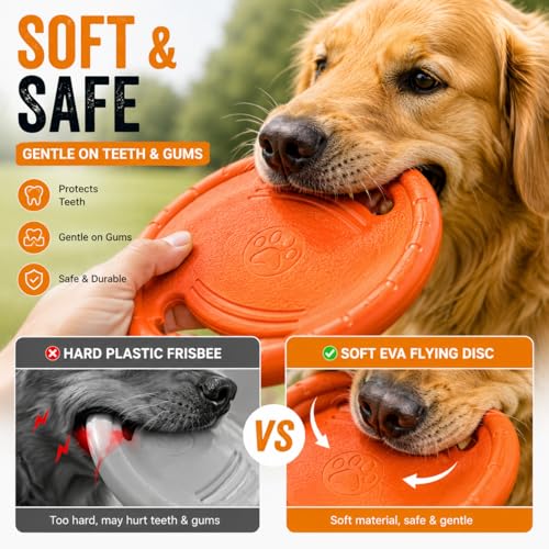Dog Flying Disc, Durable Soft EVA Flying Ring for Aggressive Chewers, Interactive Fetch & Training Toy, Floats in Water, Safe on Teeth & Gums, Beach Pool Play (Orange) - color: Orange